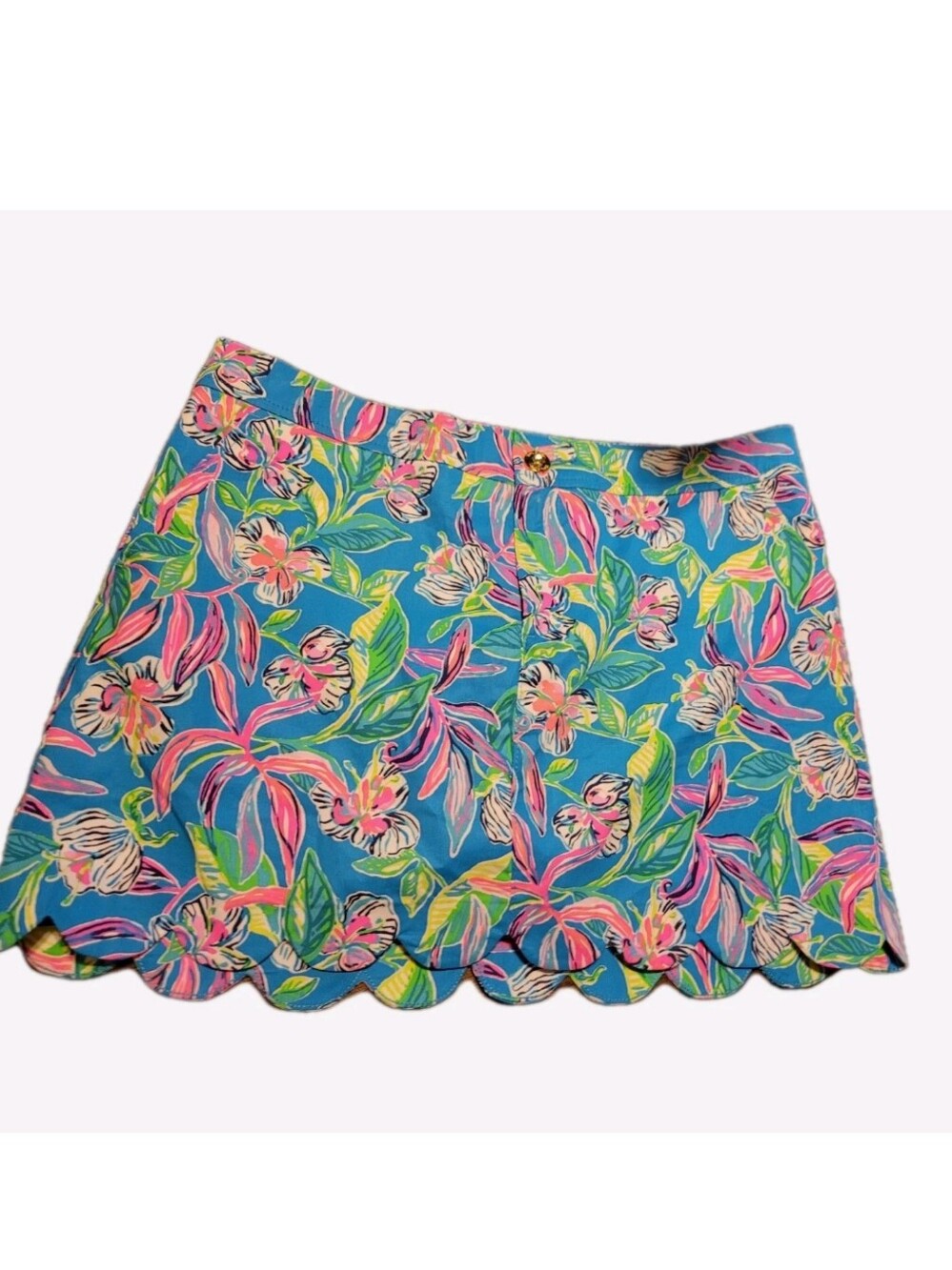 Lilly Pulitzer Mini Skort Turquiose Floral Scalloped Hem Resortwear Women 10 NWT